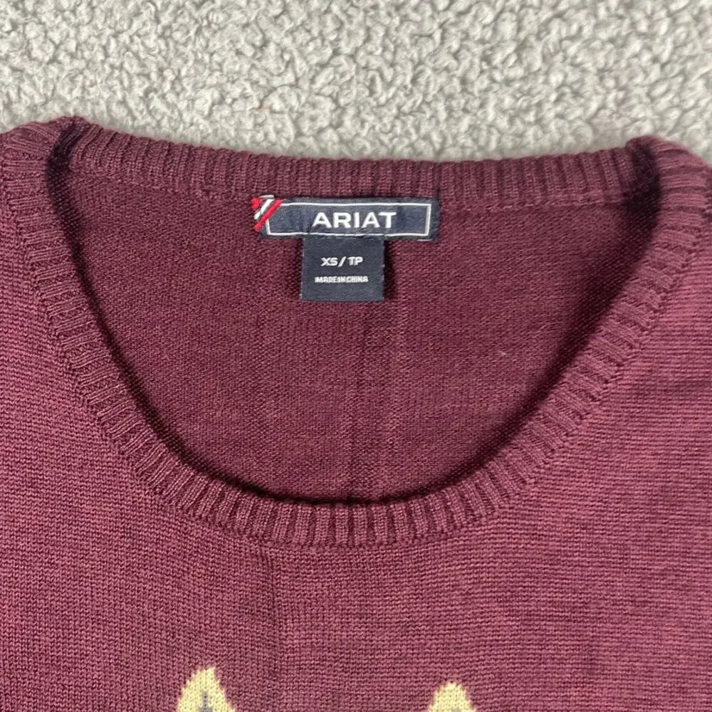 ARIAT Women's X-Small Purple Wool Acrylic Trigger Intarsia Long Sleeve Sweater